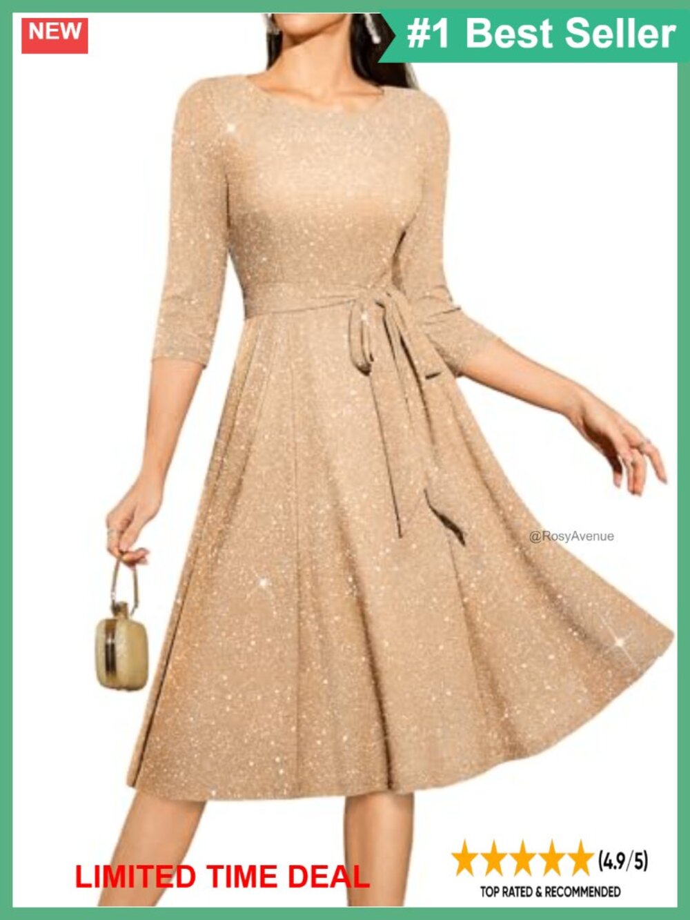Sparkly Sequin Cocktail Dress Fit Flare Midi Wedding Guest Formal